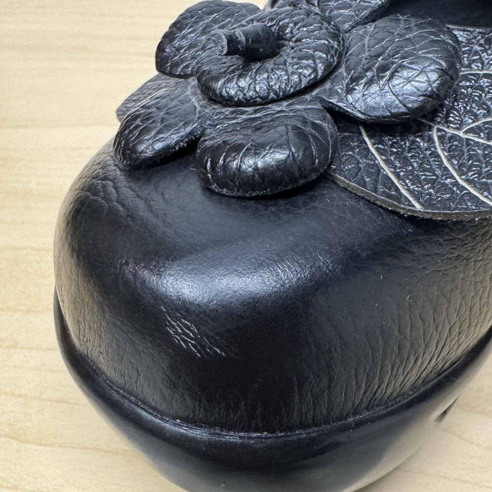 Black Chunky Platform Ankle Shoes, Euro Sz 40, Flower Applique Straps No Brand - Picture 12 of 12